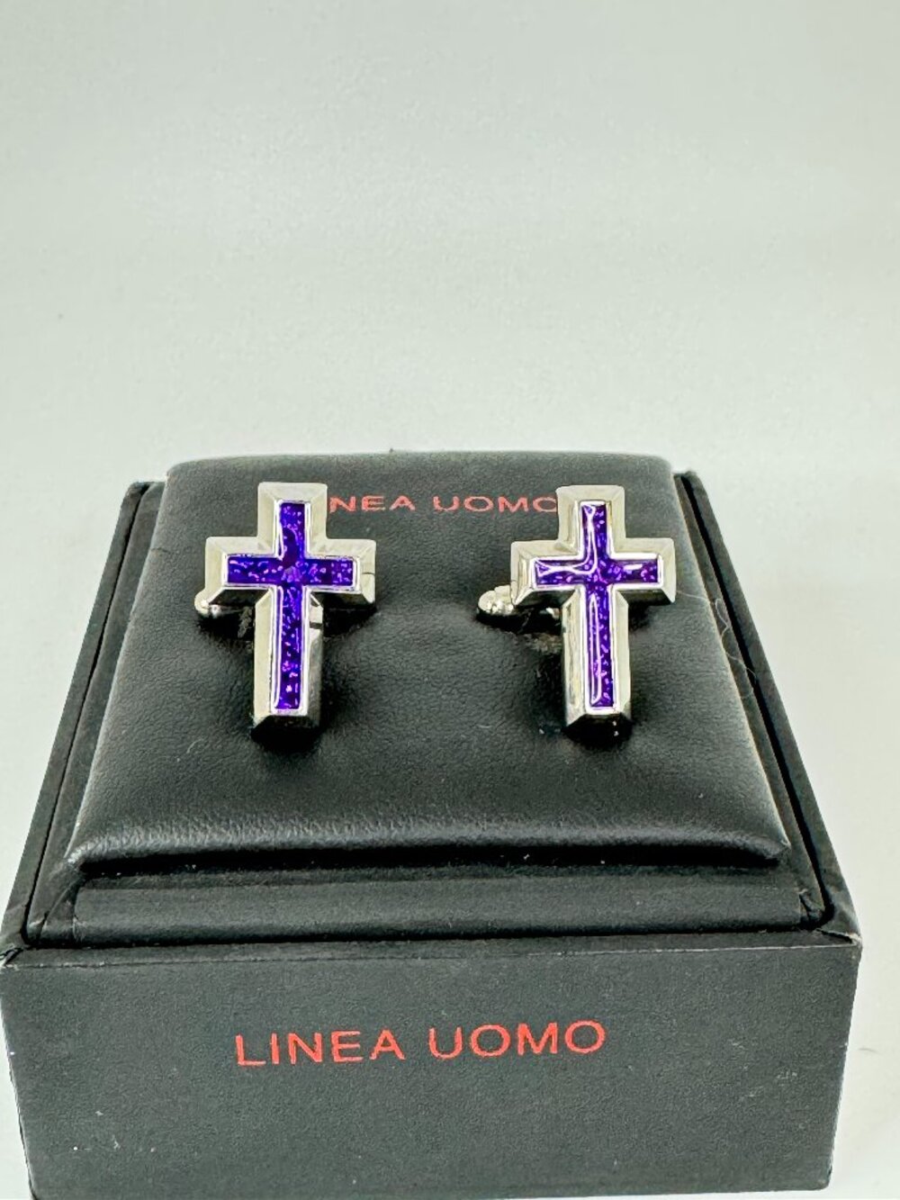 Cross-Shaped Cufflinks with Purple Center. NWOT